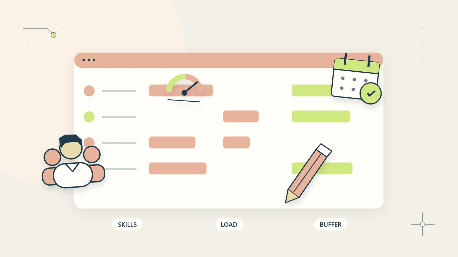 An agency resource plan balances creative skills, committed calendar time, and delivery capacity.