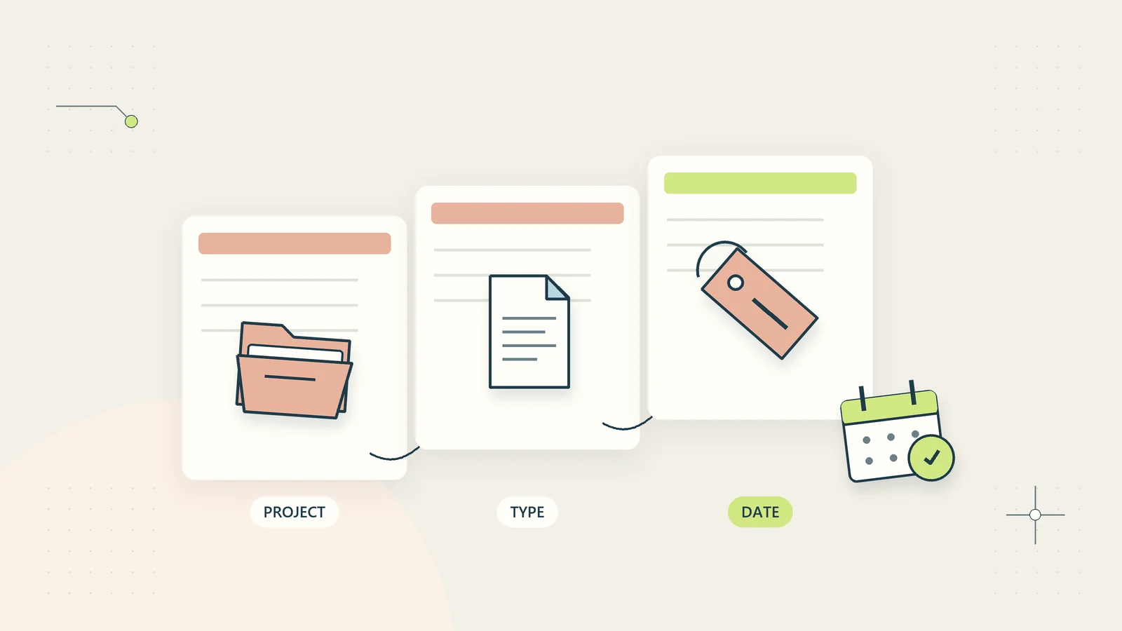 A structured filename ties a document to its project, type, and date inside an organized folder.