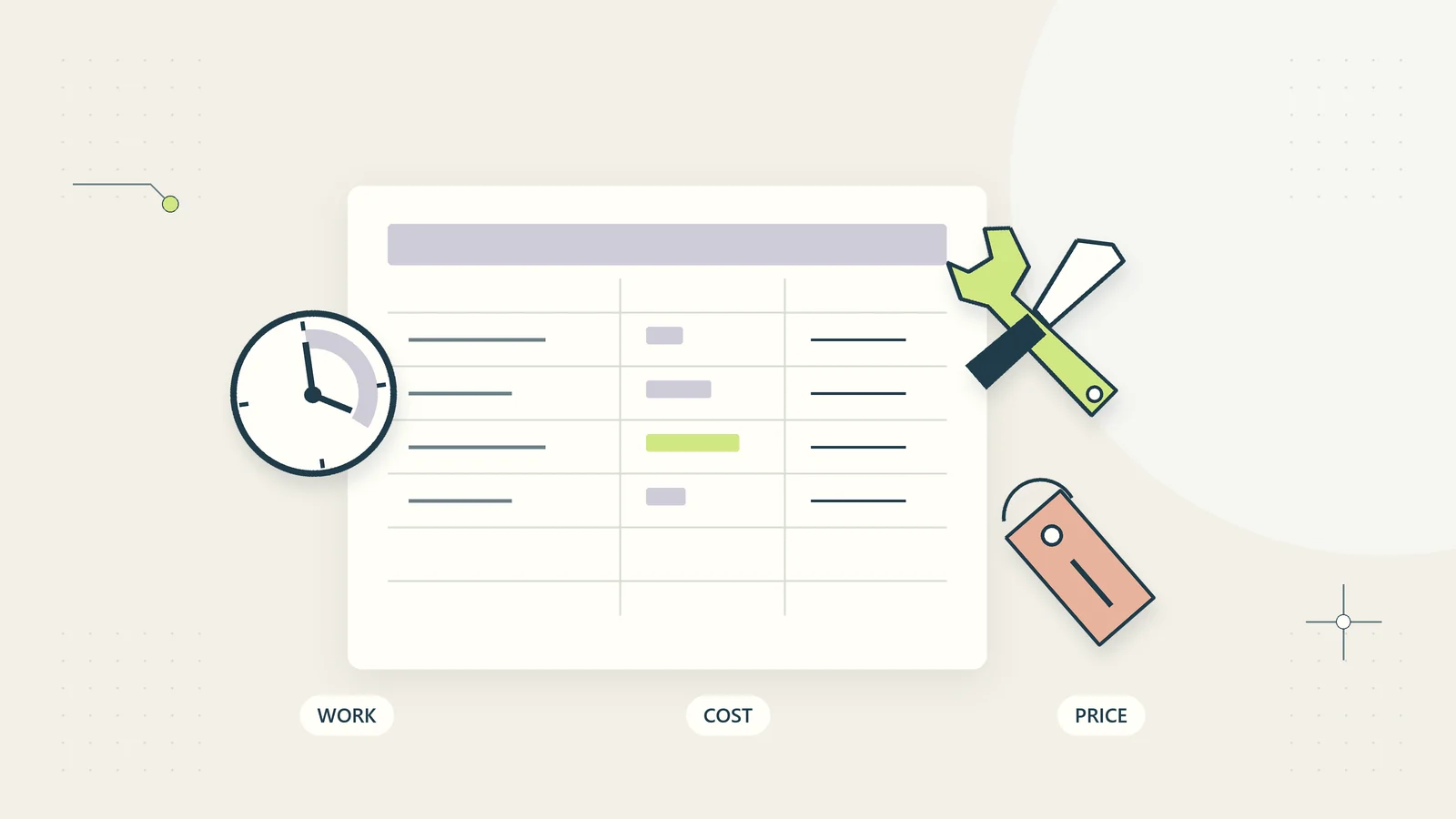 A service-pricing worksheet builds from real work time, operating cost, and a considered price.